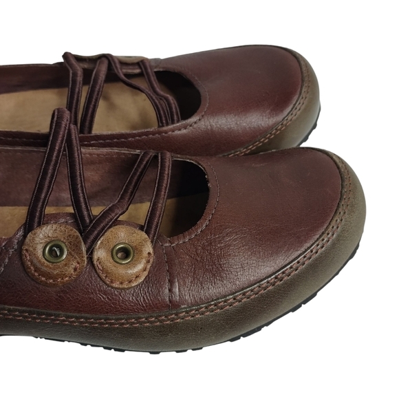 CLARKS Artisan Brown Leath Merry Jane Elastic Strap Slip-On Loafers Shoes Sz 8M - Picture 5 of 8